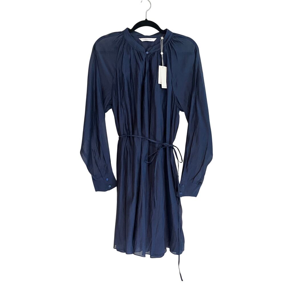 Rebecca Taylor Mini Dress Long Sleeve Silk Cotton Marine Blue Navy Size XL - Picture 2 of 13